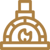 Wood-fired oven icon with flame inside.
