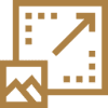 Image resizing icon with arrow and squares.