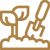 Plant and trowel icon on black background.