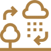 Tree, cloud, arrows, and dots on black background.